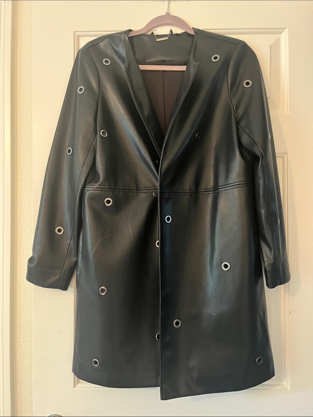 Chico's Black Faux Leather Grommet Coat